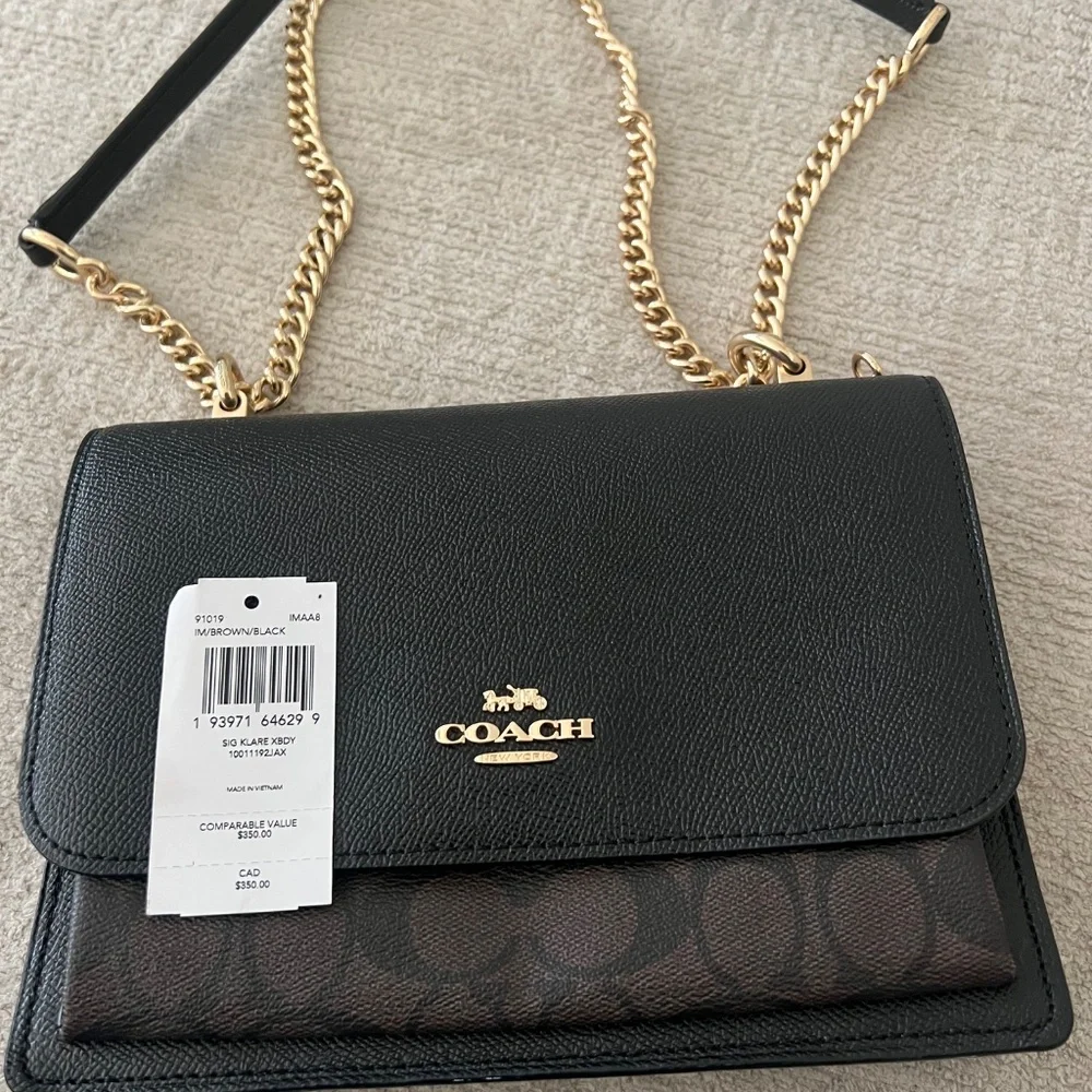Coach Klare Crossbody Bag In Signature Canvas Gold/Walnut/Black - Picture 2 of 13